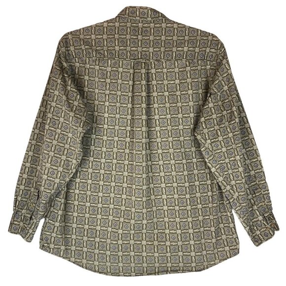 Woolrich Mens Outdoor Shirt Size XL Tan Cotton Fish Pattern Button Front Peru - Picture 2 of 6